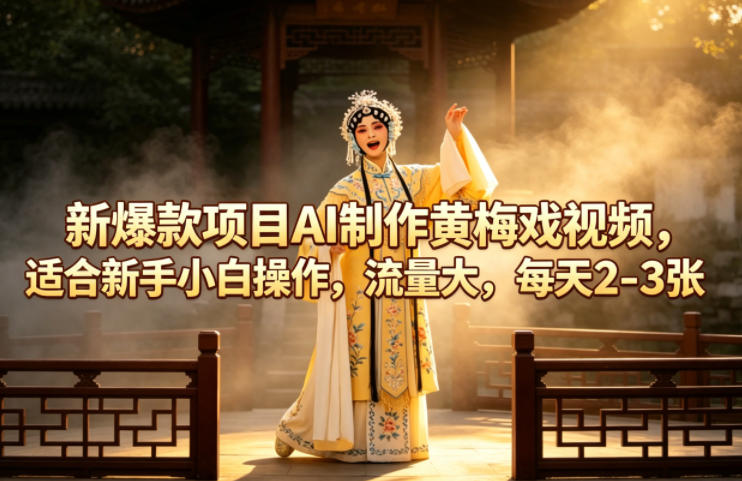 新爆款项目AI制作黄梅戏视频，适合新手小白操作，流量大，每天2-3张-福源网创资源站