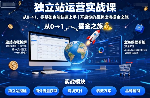独立站运营实战课，从0到1，零基础也能快速上手，开启你的品牌出海掘金之旅-福源网创资源站