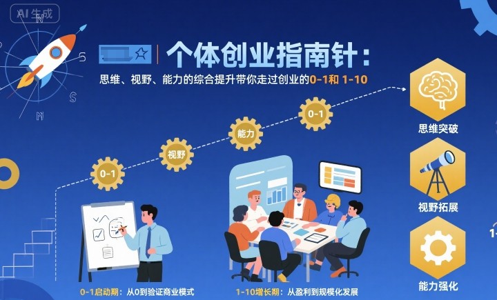 个体创业指南针,思维、视野、能力的综合提升带你走过创业的0-1和1-10【音频】-福源网创资源站