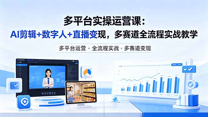 某团队多平台实操运营课-更新26年4月20：AI剪辑+数字人+直播变现，多赛道全流程实战教学-福源网创资源站