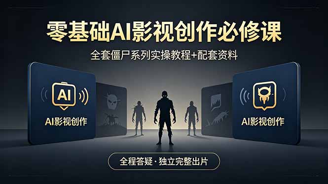零基础AI影视创作必修课，全套僵尸系列实操教程加配套资料，全程答疑带你独立完整出片-福源网创资源站
