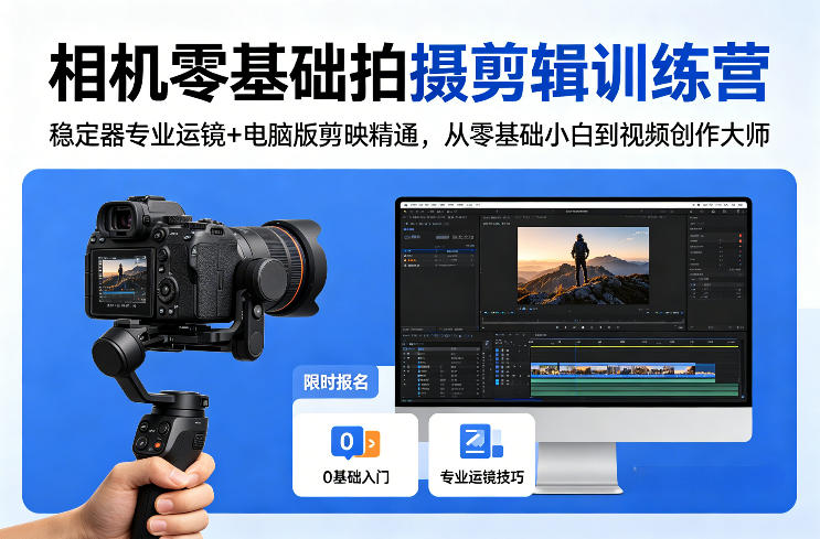 相机零基础拍摄剪辑训练营：稳定器专业运镜+电脑版剪映精通，从零基础小白到视频创作大师-福源网创资源站