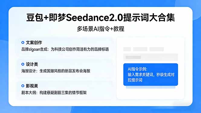豆包+即梦Seedance2.0提示词大合集：多场景AI指令+教程，解锁文案、设计、影视高效创作-福源网创资源站