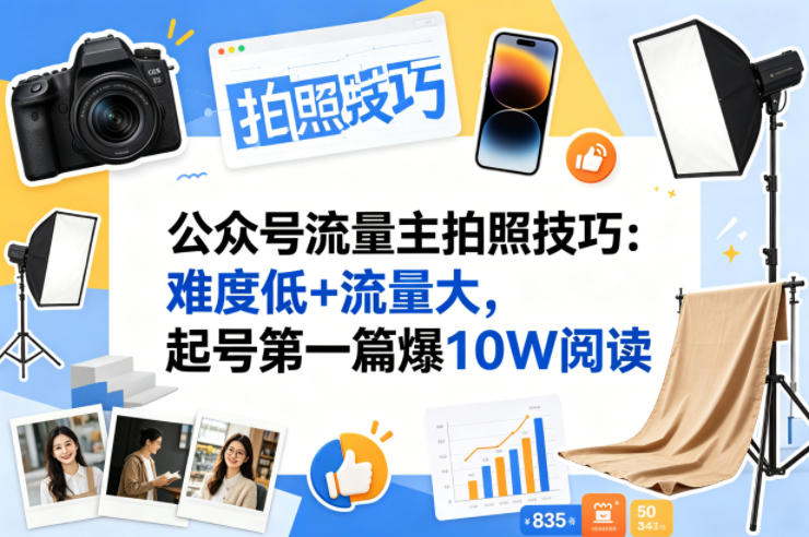 公众号流量主之拍照技巧赛道，难度低+流量大，起号第一篇就爆了10w阅读-福源网创资源站