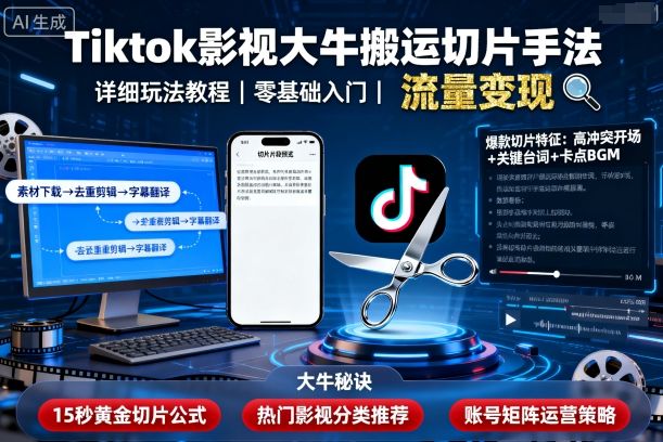 Tiktok影视大牛搬运切片手法,详细玩法教程-福源网创资源站