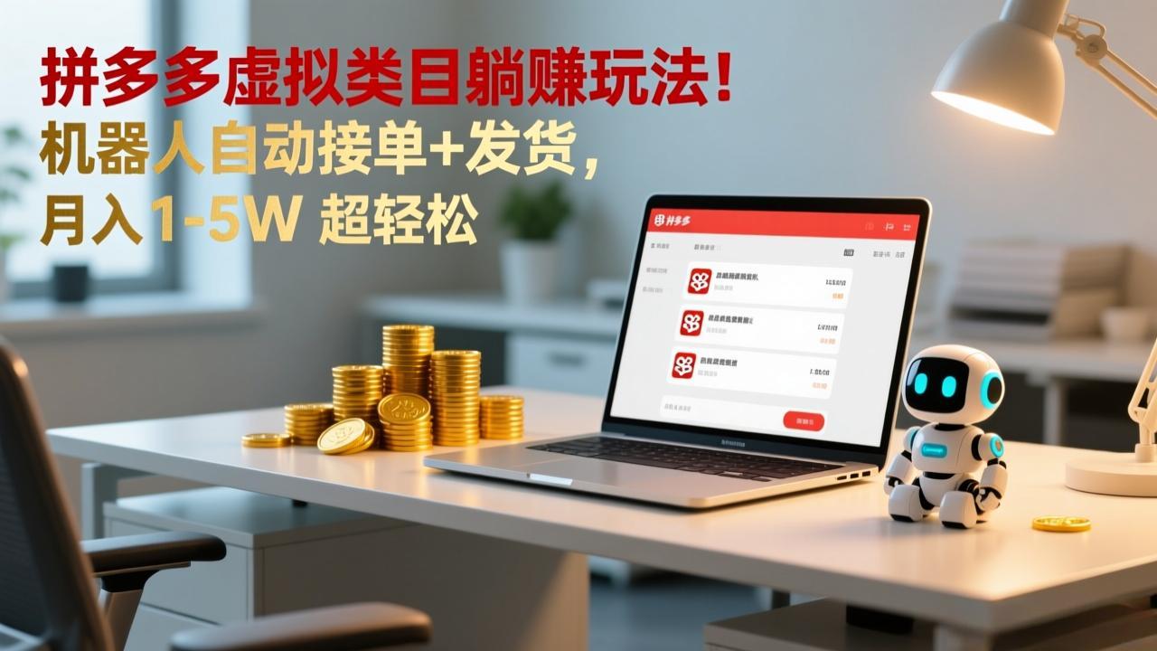 多多虚拟类目躺赚玩法！机器人自动接单+发货，月入 1-5W 超轻松-福源网创资源站