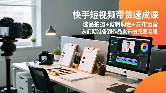 快手短视频带货速成课，选品拍摄+剪辑调色+发布运营，从前期准备到作品发布的完整流程-福源网创资源站