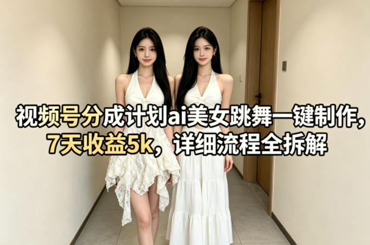视频号分成计划ai美女跳舞一键制作，7天收益5k，详细流程全拆解-福源网创资源站