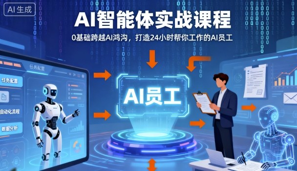Ai智能体实战课程，0基础跨越Ai鸿沟，打造24小时帮你工作的Ai员工，打破常规，以实战定义Ai-福源网创资源站