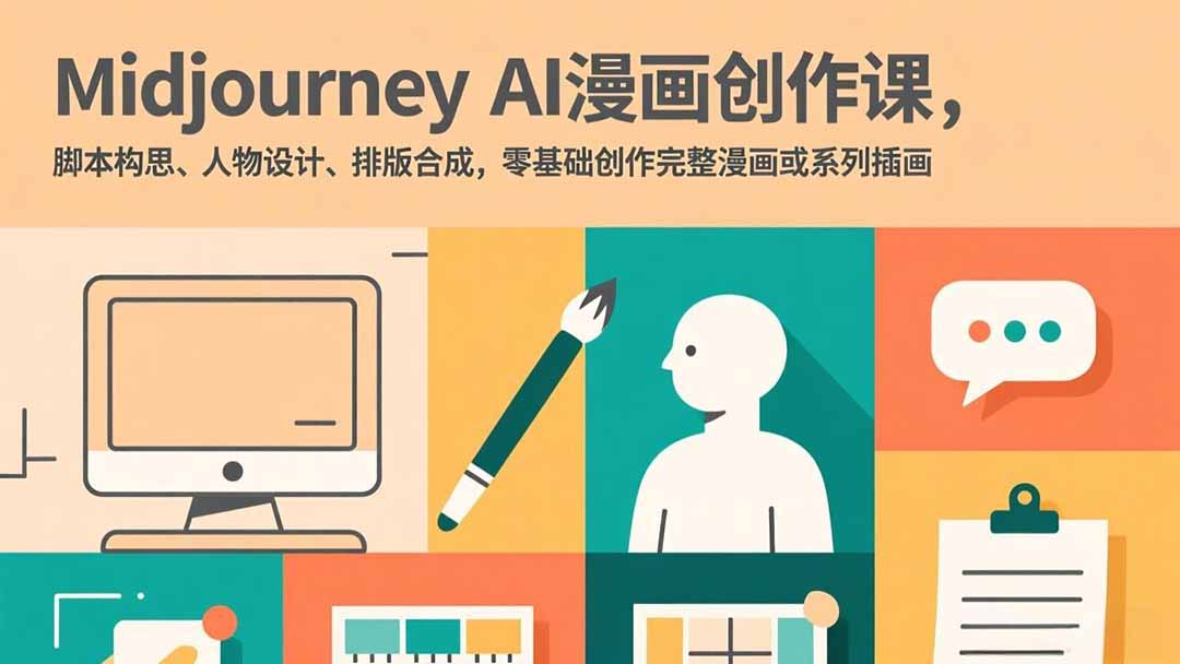 Midjourney AI漫画创作课，脚本构思、人物设计、排版合成，零基础创作完整漫画或系列插画-福源网创资源站