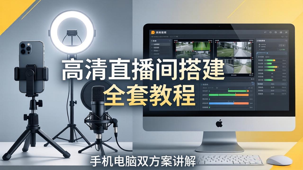 高清直播间搭建全套教程，手机电脑双方案讲解，设备选型调试多机位实操教学-福源网创资源站