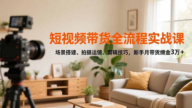 短视频带货全流程实战课，场景搭建、拍摄运镜、剪辑技巧，新手月带货佣金3万+-福源网创资源站