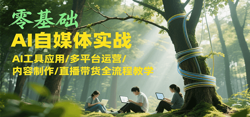 零基础AI自媒体实战，AI工具应用/多平台运营/内容制作/直播带货全流程教学-福源网创资源站