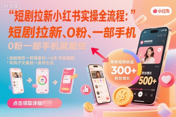 短剧拉新小红书实操全流程，0粉一部手机就可以做，详细教程-福源网创资源站
