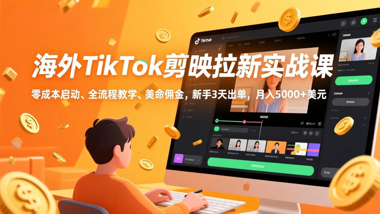 海外TikTok剪映拉新实战课，零成本启动、全流程教学、美金佣金，新手3天出单，月入5000+美元-福源网创资源站