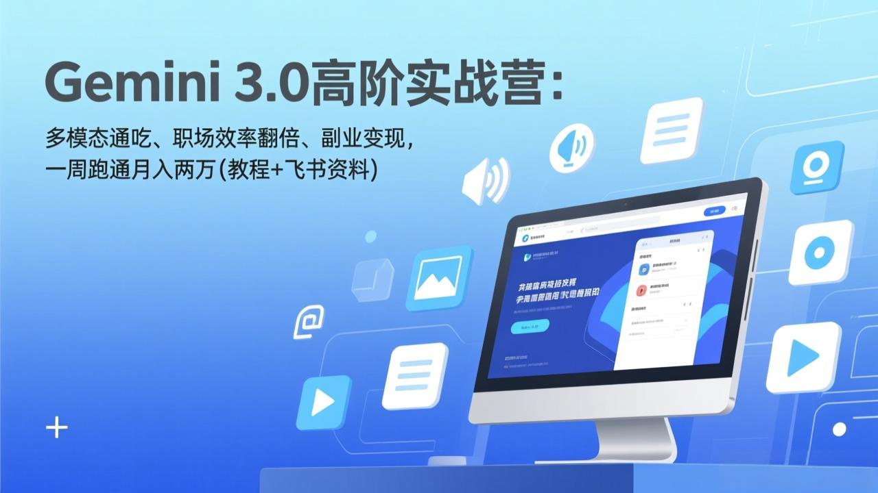 Gemini 3.0高阶实战营：多模态通吃、职场效率翻倍、副业变现，一周跑通月入两万(教程+飞书资料-福源网创资源站