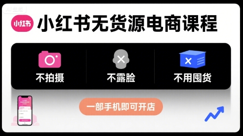 小红书无货源电商课程，不拍摄不露脸不用囤货，一部手机即可开店-福源网创资源站