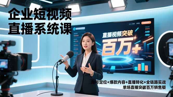 企业短视频直播系统课，账号定位+爆款内容+直播转化+全链路实战，单场直播突破百万销售额-福源网创资源站