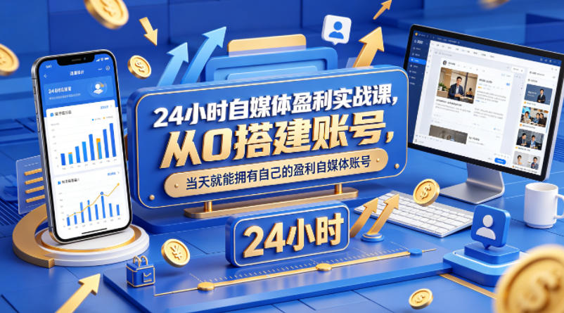 24小时自媒体盈利实战课，从0搭建账号，当天就能拥有自己的盈利自媒体账号-福源网创资源站