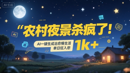 农村夜景杀疯了！AI一键生成治愈系慢生活，单日狂入1k+-福源网创资源站