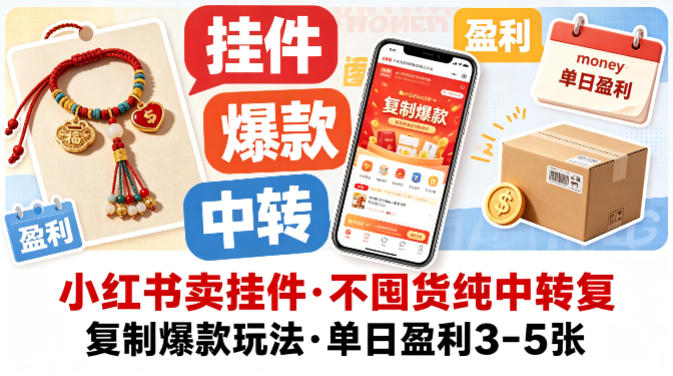 小红书卖挂件，不囤货纯中转复制爆款玩法，单日盈利3-5张-福源网创资源站