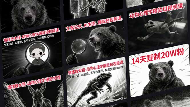 情绪放大镜-动物心理学爆款短视频课，文案公式、AI生图、多平台变现，14天复制20W粉-福源网创资源站