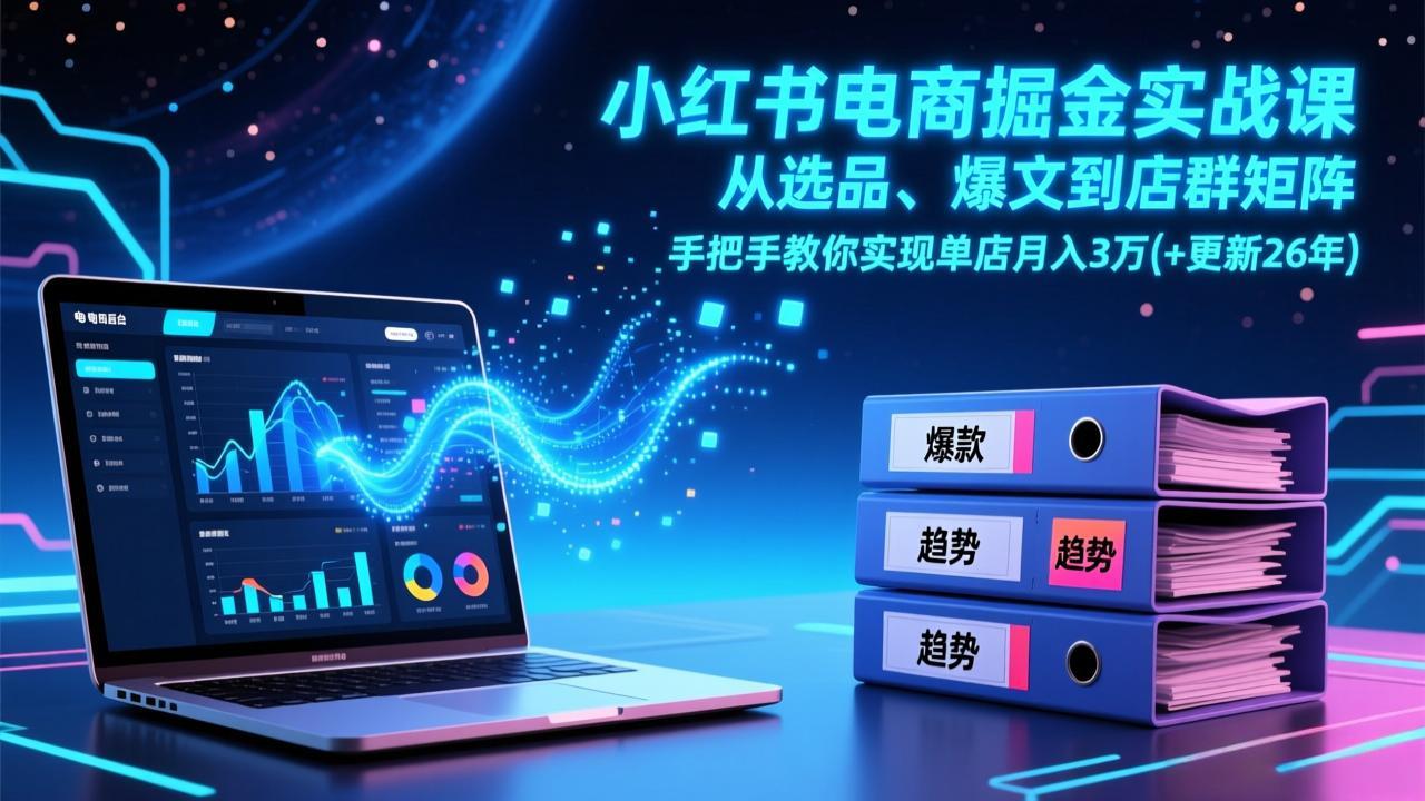 小红书电商掘金实战课，从选品、爆文到店群矩阵，手把手教你实现单店月入3万+(更新26年-福源网创资源站