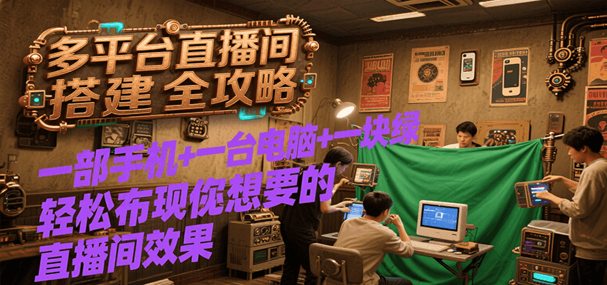多平台直播间搭建全攻略，一部手机+一台电脑+一块绿布轻松实现你想要的直播间效果-福源网创资源站