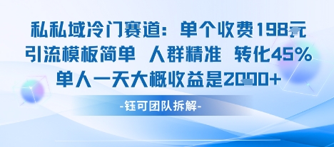 私域冷门赛道单个收费198米引流模板简单人群精准 45%的转化率单人一天大概收益多张-福源网创资源站