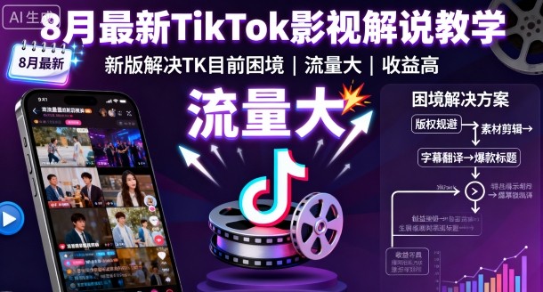 8月最新TikTok影视解说教学，新版解决TK目前困境，流量大，收益高-福源网创资源站