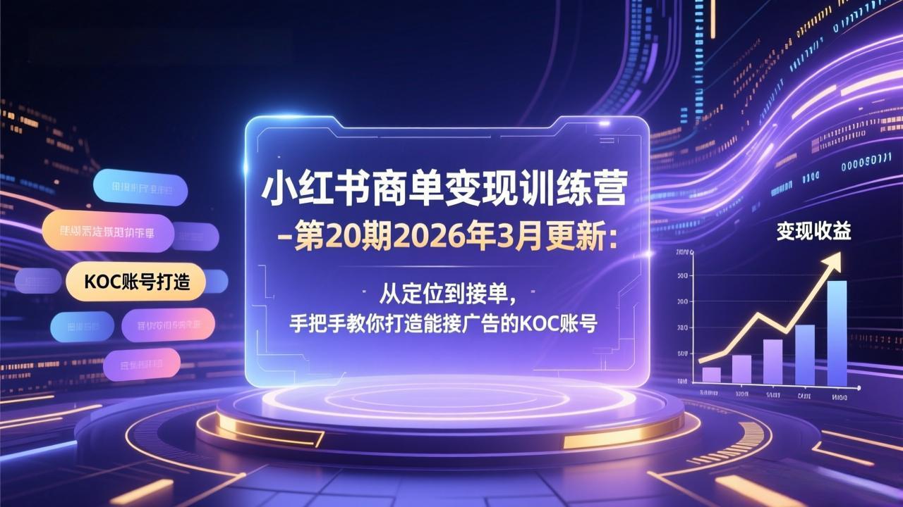 小红书商单变现训练营-第20期26年3月更新：从定位到接单，手把手教你打造能接广告的KOC账号-福源网创资源站