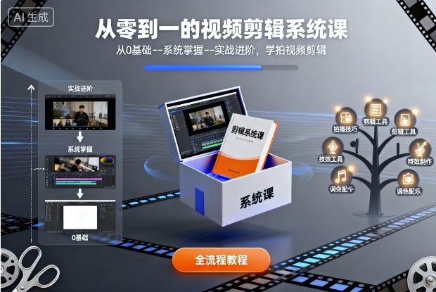 从零到一的视频剪辑系统课，从0基础–系统掌握–实战进阶，学拍视频剪辑-福源网创资源站