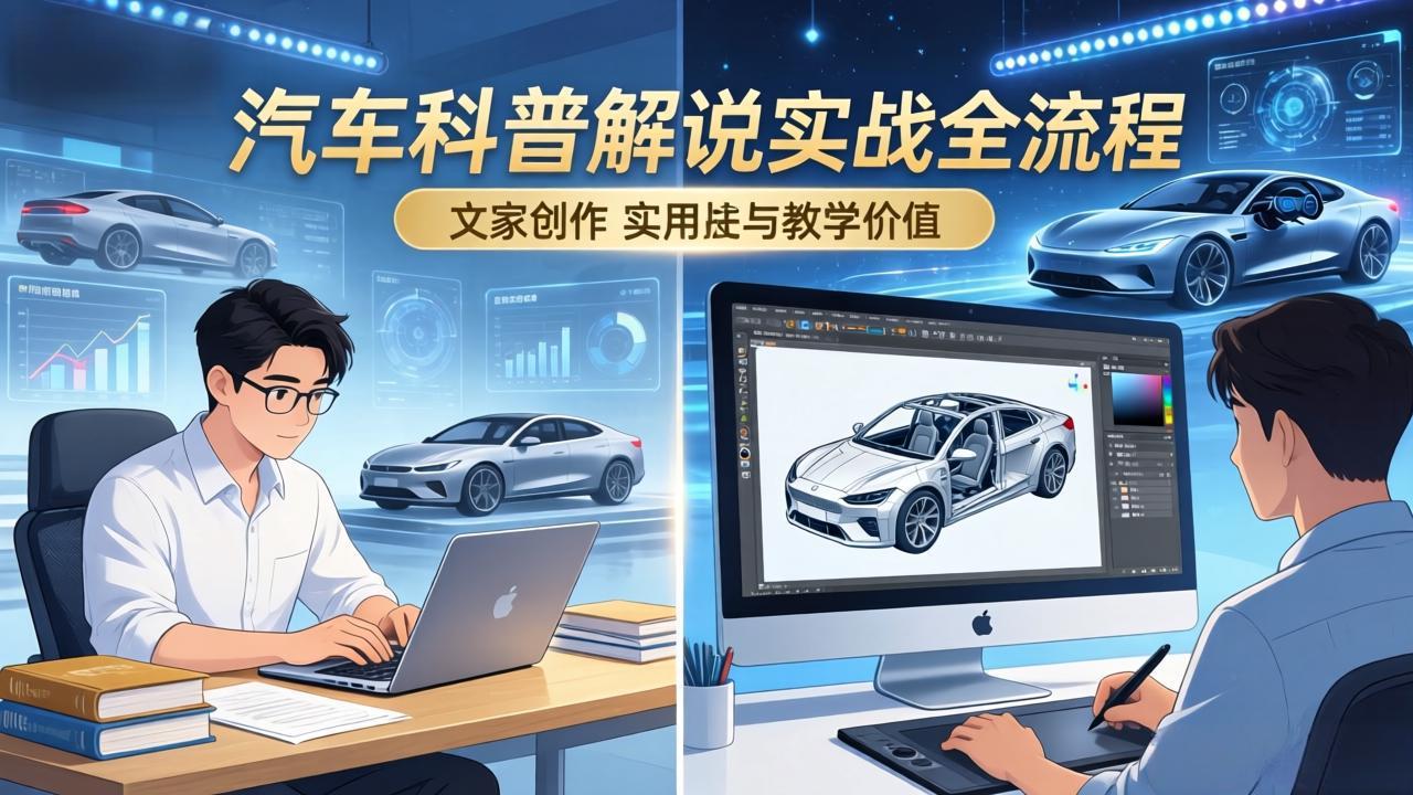 抖音汽车科普解说实战：文案+动画+画面处理+去水印全流程，打造专业汽车科普视频-福源网创资源站