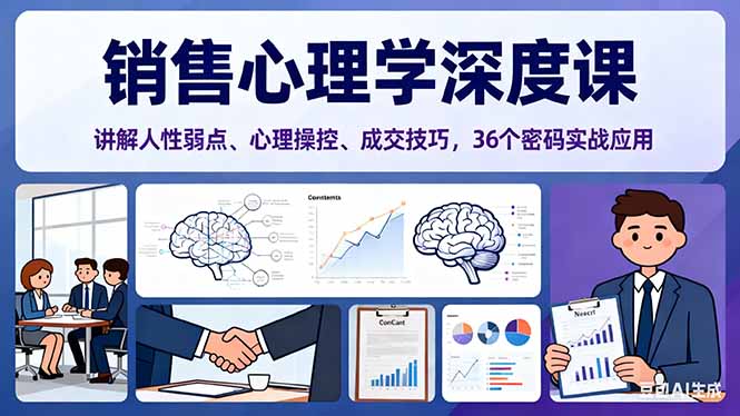 销售心理学深度课,讲解人性弱点、心理操控、成交技巧,36个密码实战应用-福源网创资源站