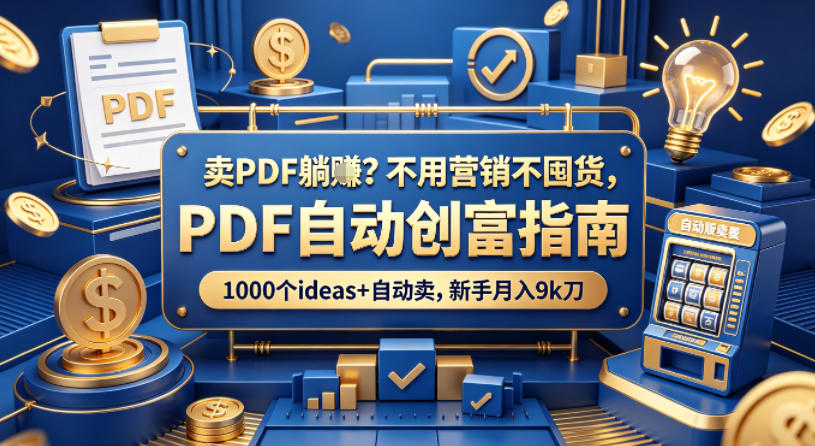 卖PDF躺賺？不用营销不囤货，PDF自动创富指南，1000个ideas+自动卖，新手月入9k刀【原创双语字幕】-福源网创资源站