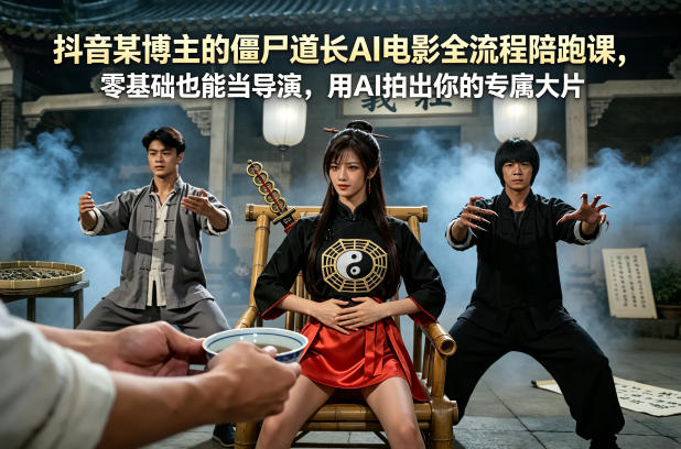 抖音某博主的僵尸道长AI电影全流程陪跑课，零基础也能当导演，用AI拍出你的专属大片-福源网创资源站