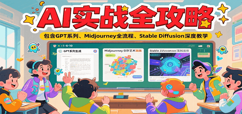 AI实战全攻略，包含GPT系列、Midjourney全流程、Stable Diffusion深度教学-福源网创资源站