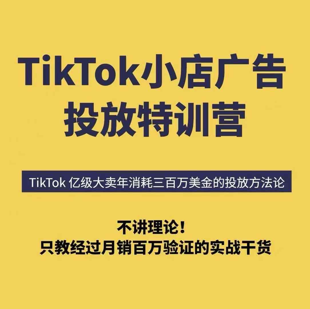 TikTok小店广告投放特训营，6天破局计划专治各种“投不动”，教你经过月销百万验证的实战干货-福源网创资源站