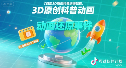 自制3D原创科普动画教程，动画还原事件，抖音最新热门赛道，可过伙伴计划-福源网创资源站
