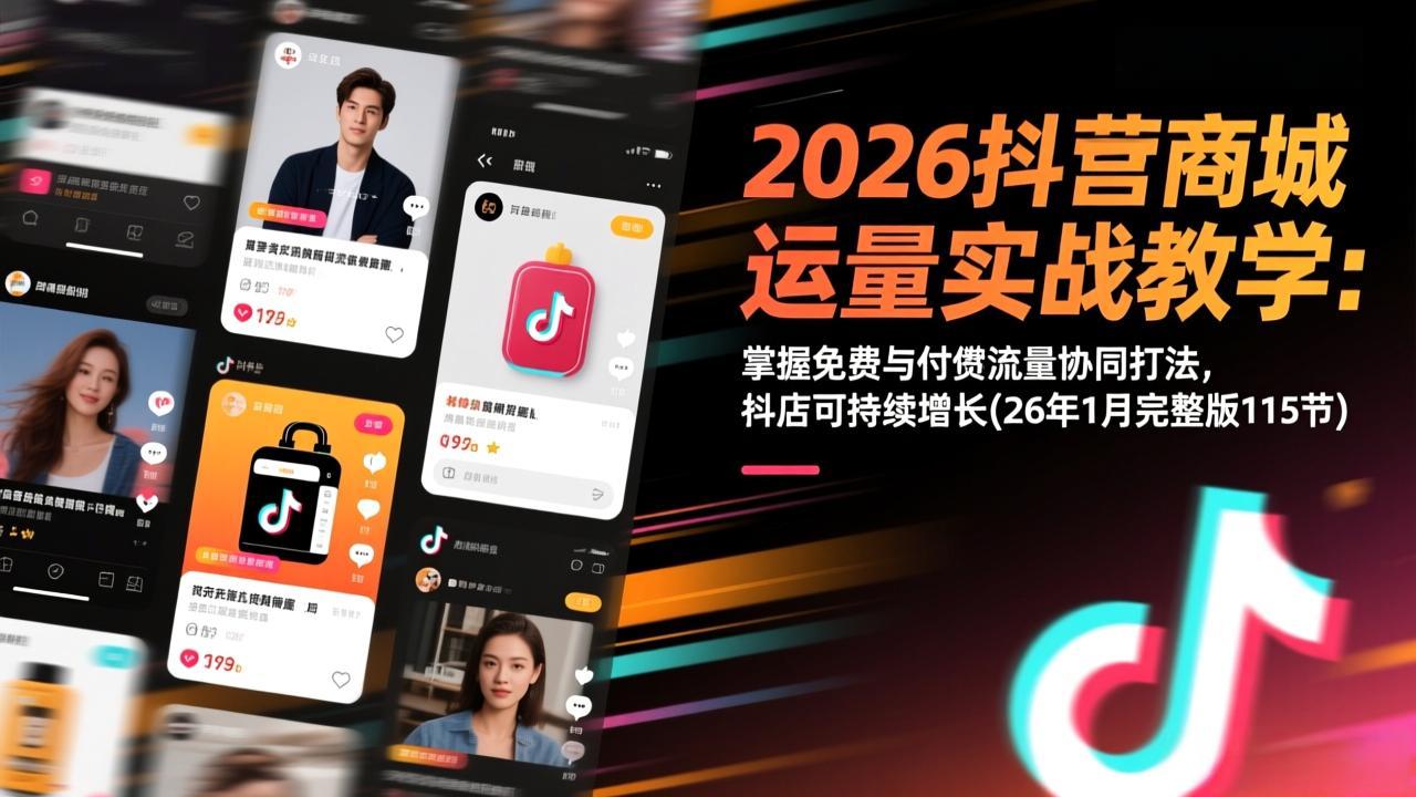 2026抖音商城运营实战教学：掌握免费与付费流量协同打法，抖店可持续增长(26年1月完整版115节-福源网创资源站