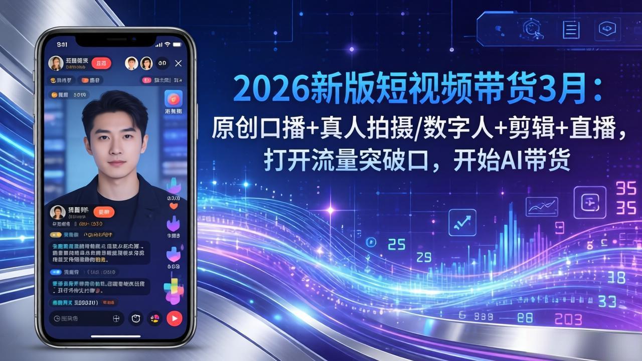 2026新版短视频带货3月：原创口播+真人拍摄/数字人+剪辑+直播，打开流量突破口，开始AI带货-福源网创资源站