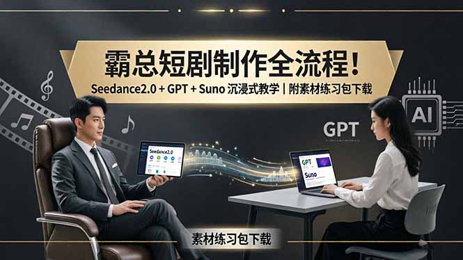 霸总短剧制作全流程！Seedance2.0 + GPT + Suno 沉浸式教学｜附素材练习包下载-福源网创资源站