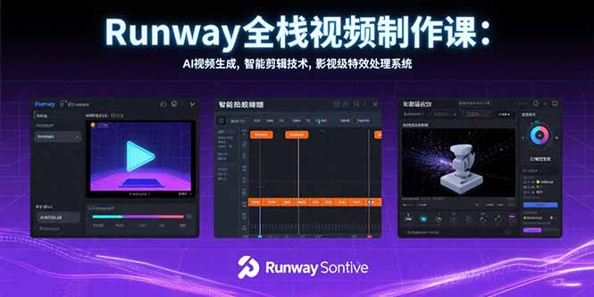 Runway全栈视频制作课:AI视频生成,智能剪辑技术,影视级特效处理系统-福源网创资源站