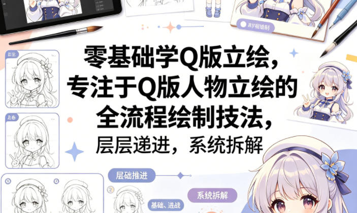 零基础学Q版立绘，专注于Q版人物立绘的全流程绘制技法，层层递进，系统拆解-福源网创资源站