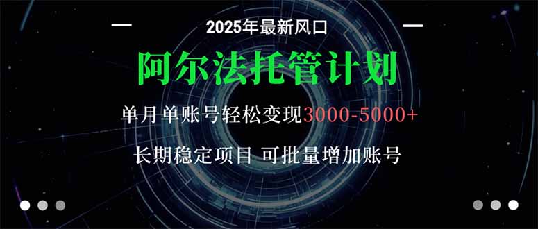 阿尔法托管计划 单账号月入3000-5000,长期稳定项目,新手小白轻松上手。-福源网创资源站