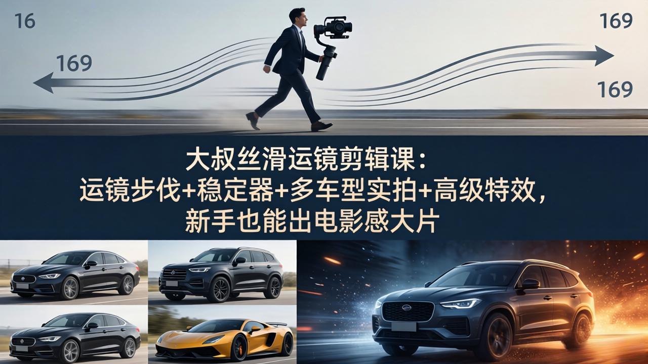 大叔丝滑运镜剪辑课：运镜步伐+稳定器+多车型实拍+高级特效，新手也能出电影感大片-福源网创资源站