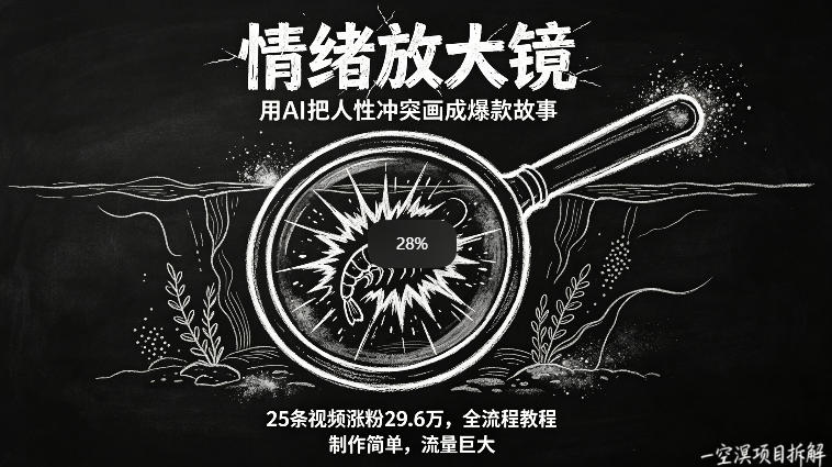 AI制作“情绪放大镜“视频，25条视频涨粉29.6W粉，流量巨大，制作简单，全流程教程-福源网创资源站