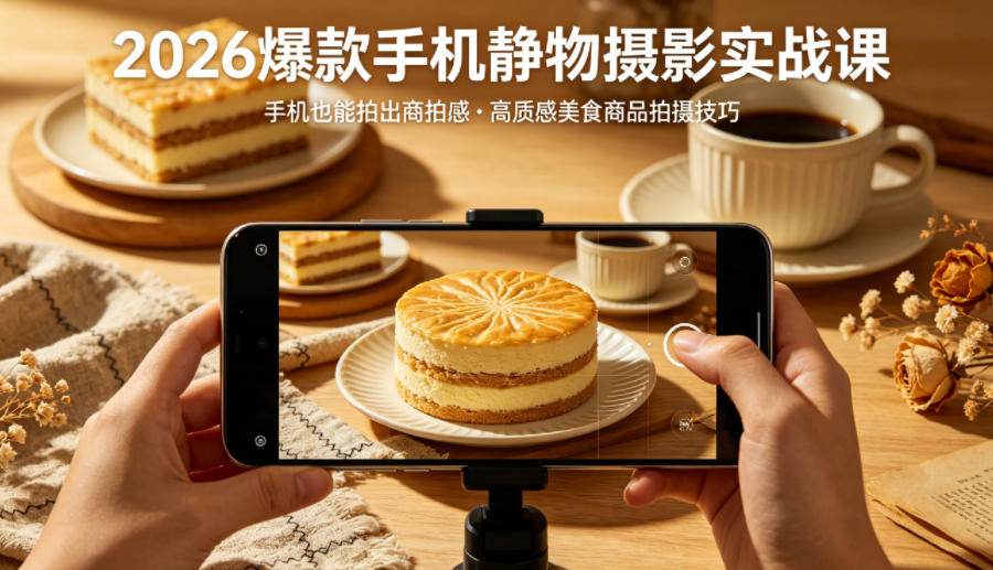 2026爆款手机静物摄影实战课，手机也能拍出商拍感，学会拍出高质感美食商品-福源网创资源站