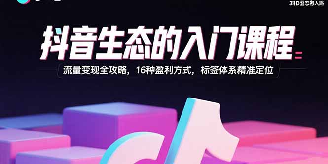 抖音生态的入门课程：流量变现全攻略，16种盈利方式，标签体系精准定位-福源网创资源站
