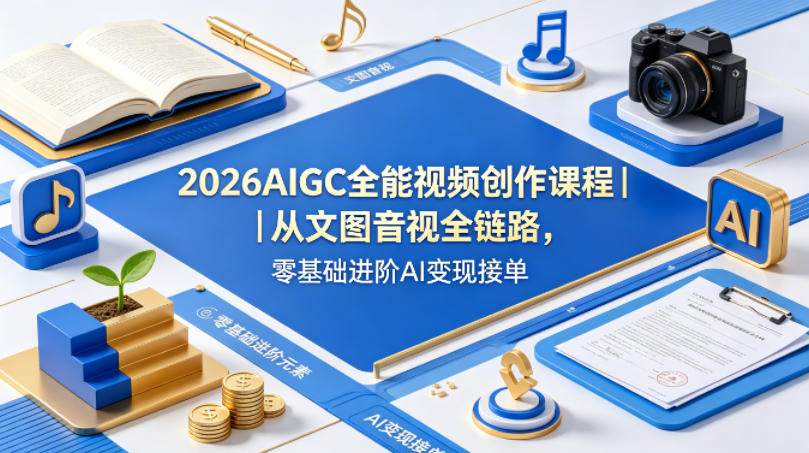 2026AIGC全能视频创作课程｜从文图音视全链路，零基础进阶AI变现接单-福源网创资源站